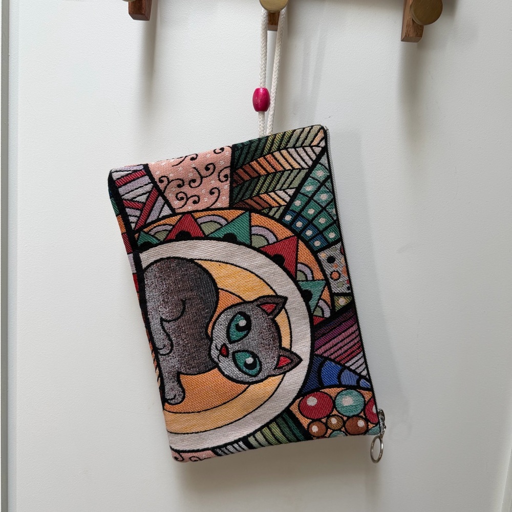 Artistic Cat Design Clutch/Pouch - Colorful Abstract Pattern - Picture 3 of 10